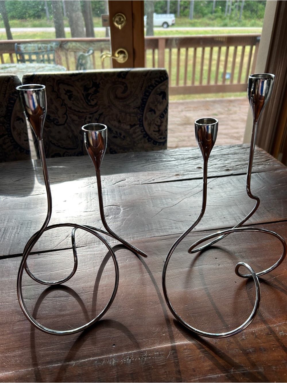 Unbranded Silver Modern Abstract Sculptural Double Taper Candle Holders